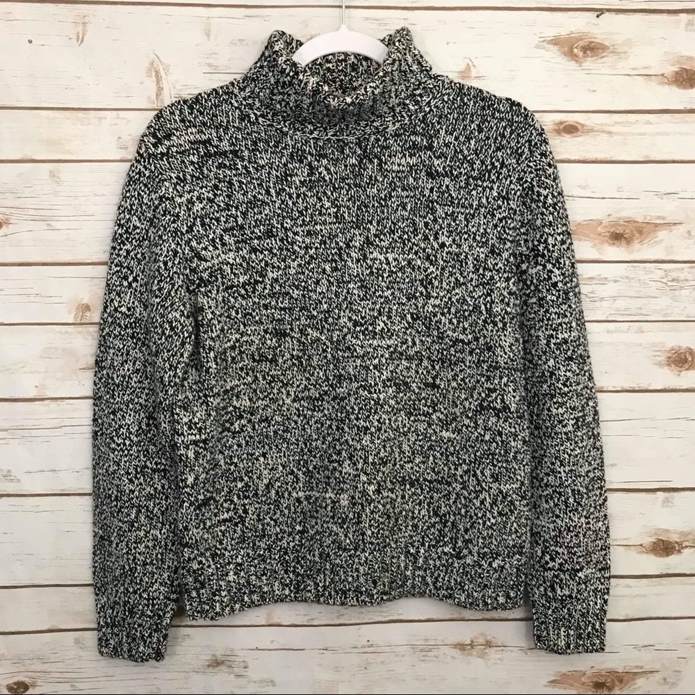 Land’s End Chunky Black and White Turtleneck Sweater